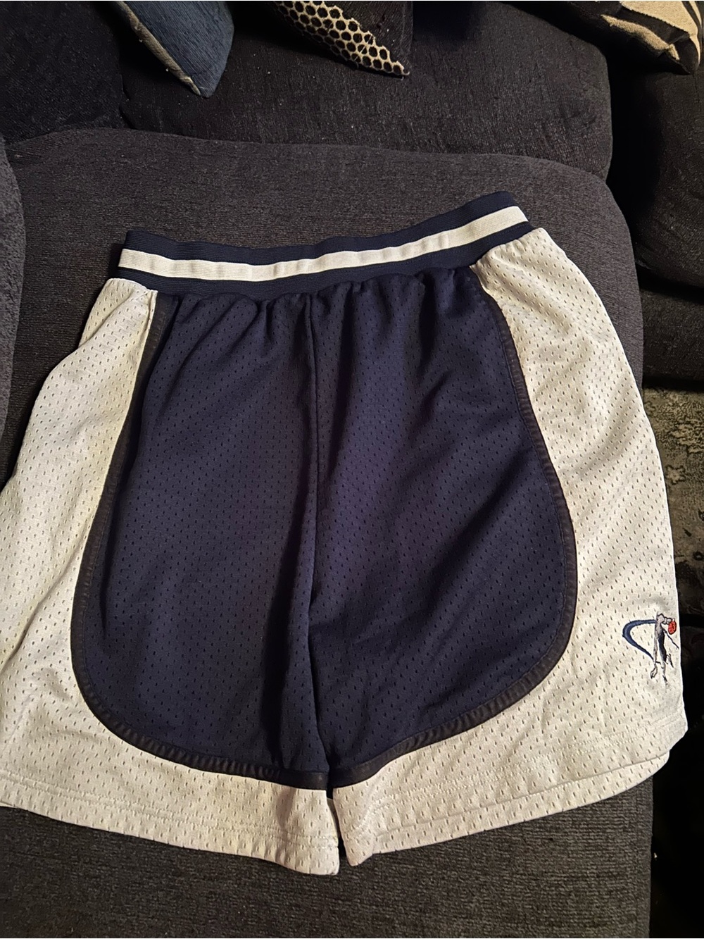 Mens Vintage And1 Navy & White Athletic Mesh Shorts w/ Stripe Waistband Size Med